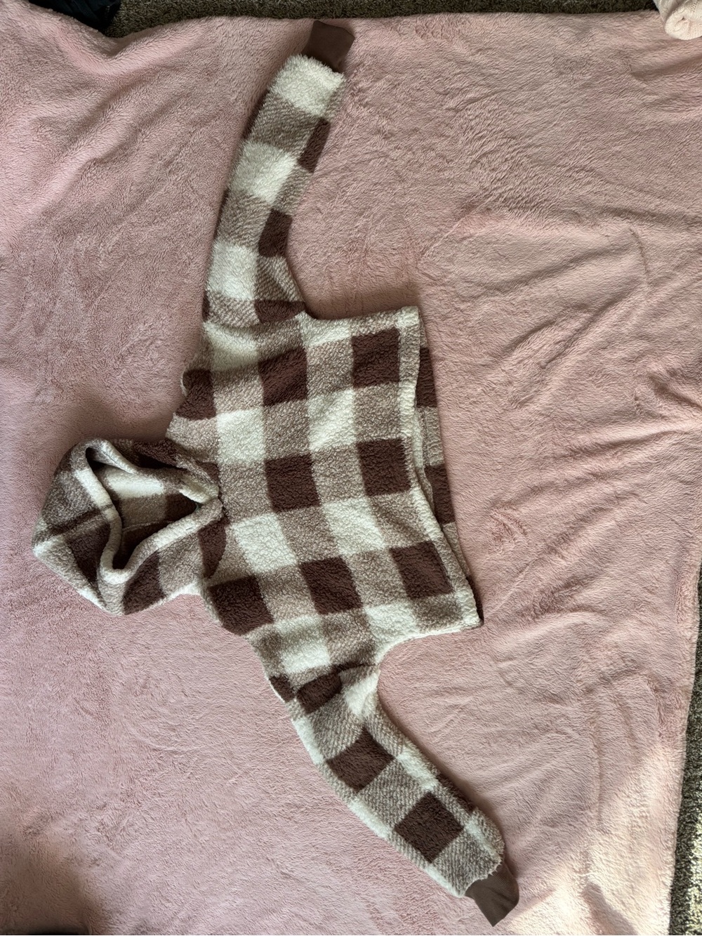 Plush Buffalo Check Hooded Sweater - Brown & Cream